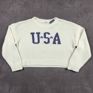 Grayson Threads USA Graphic Sweater Womens Large Off-White Crop Americana Star